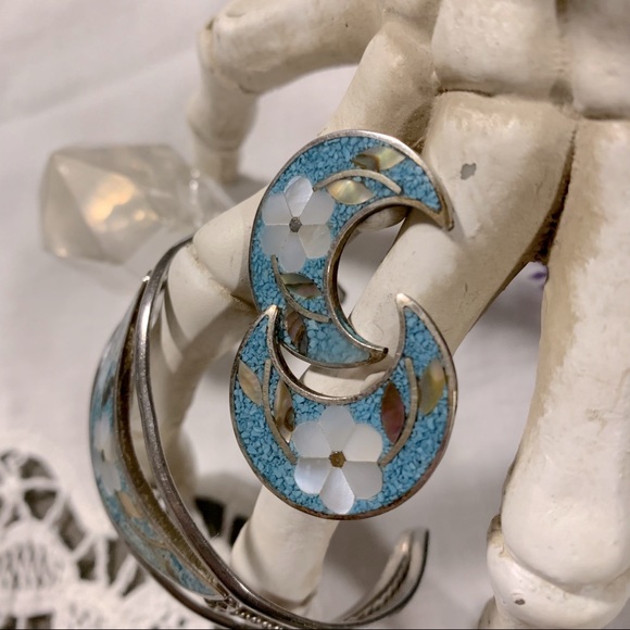 1980s Crushed Turquoise & Shell Set - Picture 3 of 6